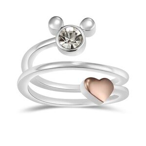 Disney Crystal Mickey Mouse Head with Heart Bypass Ring Size 9